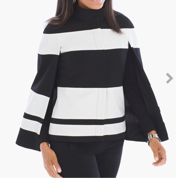 Chico's Jackets & Blazers - NWT Chico’s Bold Stripe Cape Black and White Size 1 (Medium)